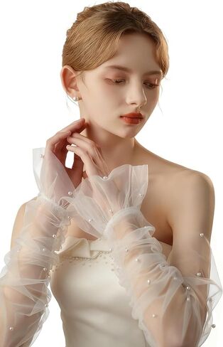 Bridal Gloves Long with Pearl,Tulle Wedding Gloves,Sheer Women Sleevs,for Wedding Bridal Dance Opera Tea Party in Saudi Arabia