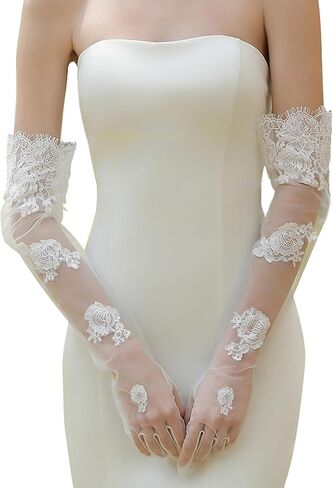 Bridal Gloves Long with Pearl,Tulle Wedding Gloves,Sheer Women Sleevs,for Wedding Bridal Dance Opera Tea Party in Saudi Arabia