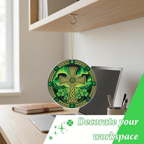 Shamrock Ornament Celtic Cross, Irish Gifts for Women Men, Irish Home Decor, St Patricks Hanging Ornament for Tree & Window, Meaningful Blessing for Family & Friends, St. Patricks Day Accessories in Saudi Arabia