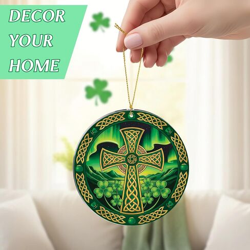 Shamrock Ornament Celtic Cross, Irish Gifts for Women Men, Irish Home Decor, St Patricks Hanging Ornament for Tree & Window, Meaningful Blessing for Family & Friends, St. Patricks Day Accessories in Saudi Arabia