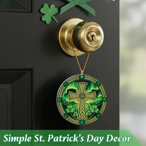 Shamrock Ornament Celtic Cross, Irish Gifts for Women Men, Irish Home Decor, St Patricks Hanging Ornament for Tree & Window, Meaningful Blessing for Family & Friends, St. Patricks Day Accessories in Saudi Arabia