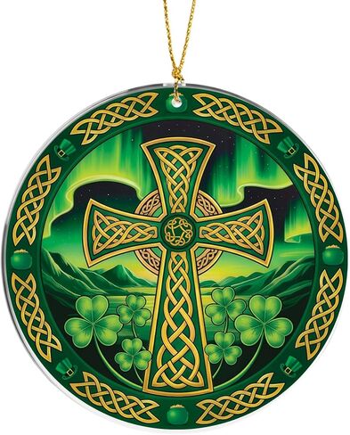 Shamrock Ornament Celtic Cross, Irish Gifts for Women Men, Irish Home Decor, St Patricks Hanging Ornament for Tree & Window, Meaningful Blessing for Family & Friends, St. Patricks Day Accessories in Saudi Arabia