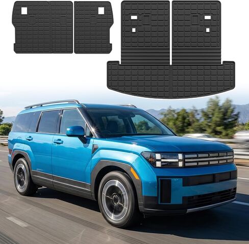 بطانة البضائع متوافقة مع 2024-2026 Hyundai Santa Fe 6&7 Seater Kick Mats Trunk Mat TPE غطاء المقعد الخلفي حامي 2025 Santa Fe Accessories (سجادات ركلة الصف الثاني + حصيرة صندوق السيارة مع حصيرة مسند الظهر) in Kuwait