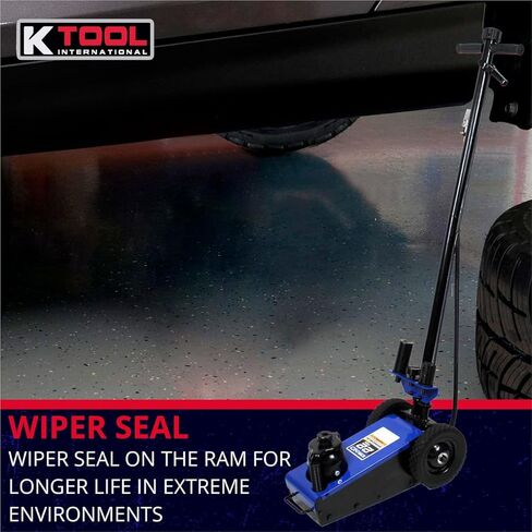 K Tool International 63197 22 Ton Automotive Air Truck Jack for Garages, Repair Shops, and DIY, 44,000 lbs. Capacity, Hydraulic Lift Range 8.67"- 13.5", RAM Wiper Seal, 100-120 PSI, Welded Pump, Blue in Saudi Arabia