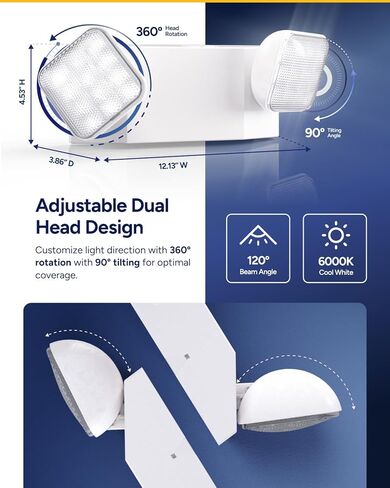 Sunco 8 مصابيح LED للطوارئ، إضاءة تجارية للأعمال، انقطاع التيار الكهربائي، المكاتب، مع بطارية احتياطية (90 دقيقة)، حامل على الحائط، سلك صلب، 120-277 فولت، مقاوم للحريق (94 فولت-0) UL in Saudi Arabia