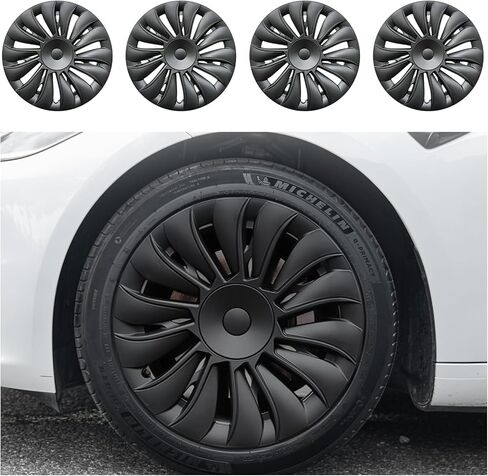Wheel Covers for Tesla Model 3 Highland Accessories 18 Inch 4 Pcs Rim Protector Wheel Cover Replacement Model 3 Highland (2023-2025) Matte Black Hubcaps ABS Rim Accessories (Sport Style, 18 inch) in Kuwait