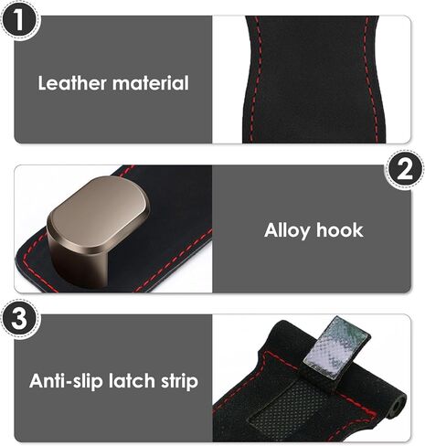 Car Glove Box Purse Hooks (2 Pack) - Vegan Leather Dashboard Hanger for Handbag & Grocery Bags, No-Adhesive Passenger Seat Organizer (Black) in Kuwait