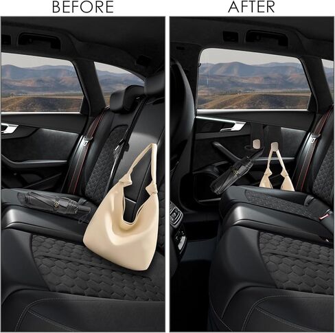 Car Glove Box Purse Hooks (2 Pack) - Vegan Leather Dashboard Hanger for Handbag & Grocery Bags, No-Adhesive Passenger Seat Organizer (Black) in Kuwait