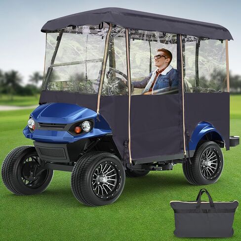 Golf Cart Enclosure 4 Passenger - Golf Cart Rain Cover 4-Side Curtains Transparent Window for Club Car, Ezgo, Yamaha, 300D Waterproof Cloth, 4 Person Golf Cart Deluxe Enclosure, Fit Long Roof in Kuwait