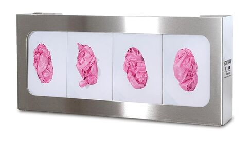 Bowman Dispensers Quad Glove Box Dispenser, Stainless Steel, Non-Divided, Wall Attachment, Made in USA, 3.81 Inch L x 22.32 Inch W x 9.99 Inch H in Kuwait