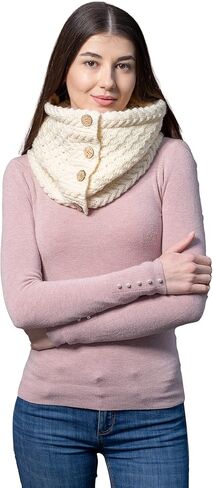 SAOL Ladies Scarf Coconut Buttons Wool Snood Scarves Made in Ireland in Saudi Arabia