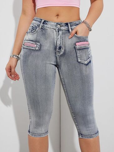 Women's Denim Shorts with Zippered PocketsHigh-Waisted Stretch Jean Shorts in Saudi Arabia