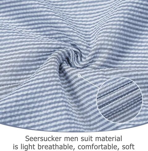 Seersucker Slim Suits for Men Formal Casul Summer Beach Wedding Grooms 2 Piece Blazer Pants Party Striped Suit Sets in Saudi Arabia