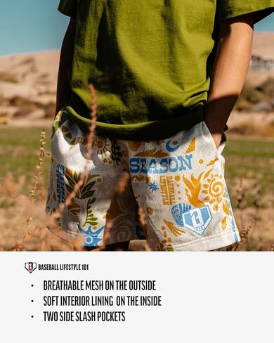 Baseball Lifestyle 101 Boy's Cactus Curve Mesh Shorts with Side Pockets and Elastic Waist, 5 in Inseam S-XL Sizes in Kuwait
