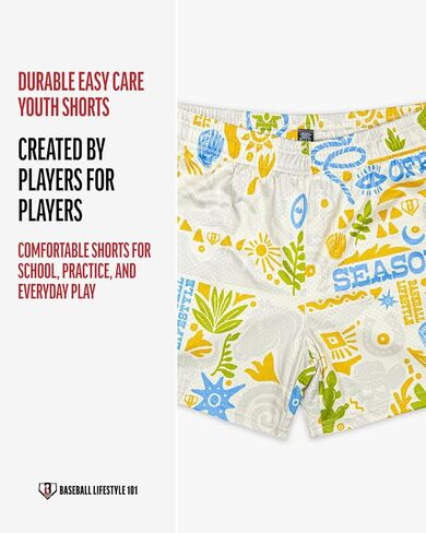 Baseball Lifestyle 101 Boy's Cactus Curve Mesh Shorts with Side Pockets and Elastic Waist, 5 in Inseam S-XL Sizes in Kuwait