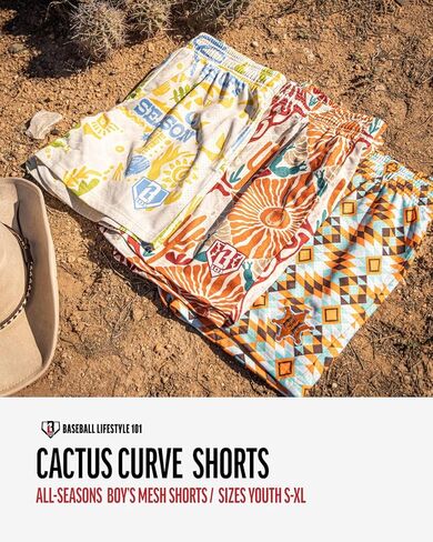 Baseball Lifestyle 101 Boy's Cactus Curve Mesh Shorts with Side Pockets and Elastic Waist, 5 in Inseam S-XL Sizes in Kuwait