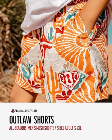 Baseball Lifestyle 101 Men's Outlaw Mesh Shorts with Side Pockets and Elastic Waist, 5 in Inseam S-2XL Sizes in Kuwait