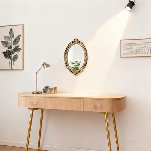 12x8.5 inch Plastic Frame Vintage Oval Wall Mirror with Decorative Bronze Frame, Antique Style Rose Pattern in Kuwait