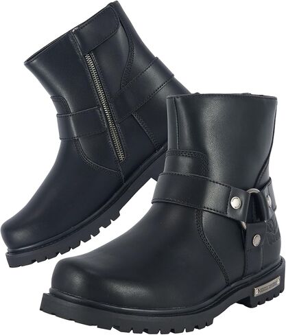 Dream Apparel Mens Harness Motorcycle Riding Boots Black PU Leather Biker Ankle Boots with Side Zipper, Waterproof Faux Leather Round Toe Booties in Saudi Arabia