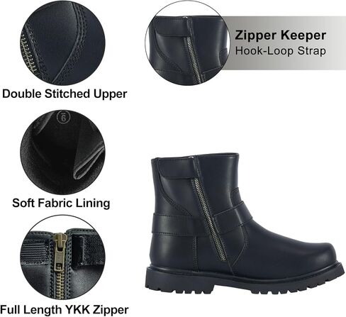 Dream Apparel Mens Harness Motorcycle Riding Boots Black PU Leather Biker Ankle Boots with Side Zipper, Waterproof Faux Leather Round Toe Booties in Saudi Arabia