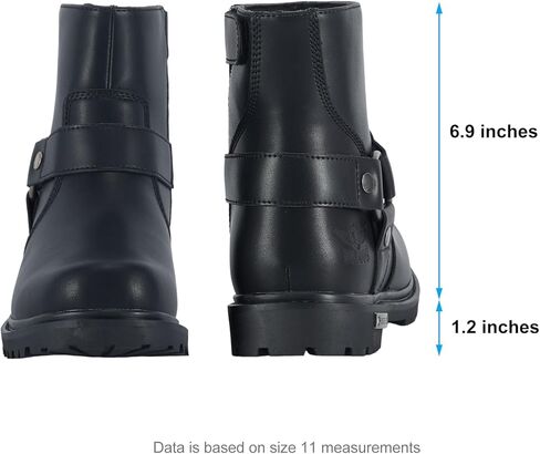 Dream Apparel Mens Harness Motorcycle Riding Boots Black PU Leather Biker Ankle Boots with Side Zipper, Waterproof Faux Leather Round Toe Booties in Saudi Arabia