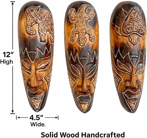 OMA Set Of (3) African Wall Masks With Stunning Details Hand Crafted Wooden Tribal Tiki Wall Hanging Home Decor Gift in Kuwait