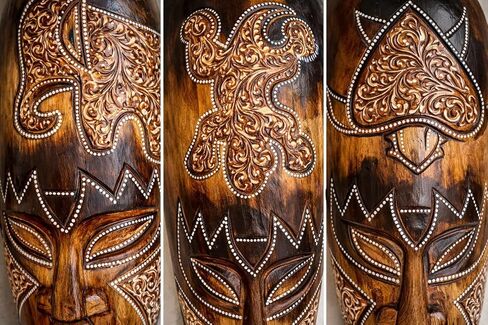 OMA Set Of (3) African Wall Masks With Stunning Details Hand Crafted Wooden Tribal Tiki Wall Hanging Home Decor Gift in Kuwait