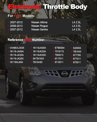 جسم خانق إلكتروني متوافق مع 2007-2012 Nissan Altima 2008-2013 Rogue 2007-2012 Sentra L4 2.5L استبدال 16119JA00A 16119JK20A TB1043 in Saudi Arabia