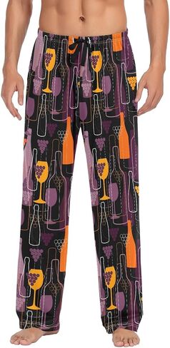 ZZKKO Pajamas Pants for Men Wine Bottle Grape Men's Pajama Bottoms 100% Cotton PJ Pants for Mens S-XXL in Saudi Arabia