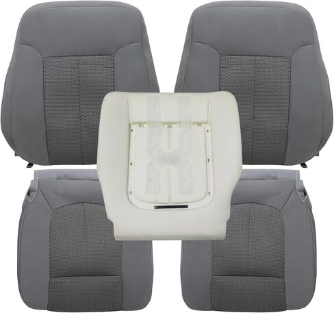 SecosAutoparts Gray Driver & Passenger Bottom & Top Lean Back & Driver Foam Cloth Replacement Seat Covers Compatible with Ford F250 F350 F450 F550 2011 2012 2013 2014 2015 2016 in Saudi Arabia