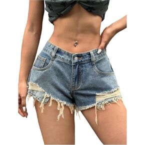 GORGLITTER Women's Ripped Low Rise Denim Shorts Y2k Distressed Straight Leg Mini Jean Shorts Going Out Streetwear in Kuwait