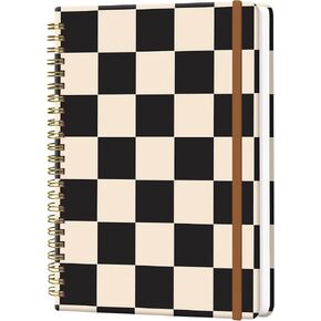 Spiral Journal Notebook for Women, Hardcover A5 College Ruled Notebook, 120 Pages, Thick Paper, Cute Lined Journal for School, Office & Work, 6 x 8.4 in(Black Beige Plaid) in Kuwait