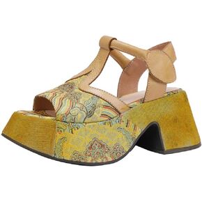 صيف جديد ريترو الوطنية نمط سليم مكتنزة وحيد منصة ضيقة النطاق الطباعة الزهور جلد طبيعي النساء صنادل طراز جلاديتور 50303 in Kuwait