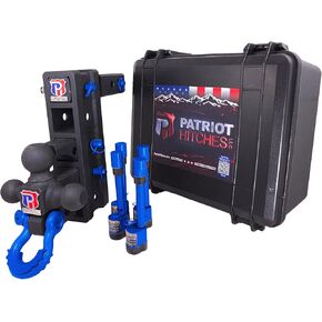 The Patriot - حامل كروي متعدد المهام من الفولاذ الصلب لجهاز الاستقبال شديد التحمل، خطاف محوري، قابل للتعديل، خطوة، إزاحة، وصلة ربط ارتفاع من الفئة V بوزن 30.000 رطل. (نسيج أسود - لمسة زرقاء، 2") in Kuwait