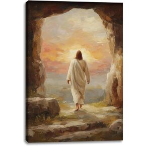 يسوع قماش جدار الفن ديكور، عيد الفصح يسوع يترك القبر اللوحة ملصق، كريستين المنقذ صور لحائط غرفة المعيشة غرفة نوم الكنيسة ديكور المنزل 16 * 24 في (قماش ممتد على إطار خشبي) in Kuwait