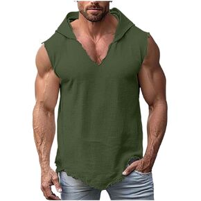 Linen Tank Tops Men Vintage V Neck Casual Fashion Breathable Raw Hem Retro Western Tanks Shirts 2026 in Kuwait