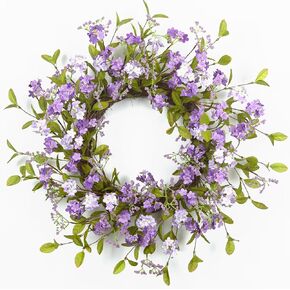 22" Spring Wreath for Front Door Lush Summer Floral Pink Cherry Blossom Purple Lilac Grapevine Base Artificial Wreaths for Outdoor Indoor Easter Decor in Saudi Arabia