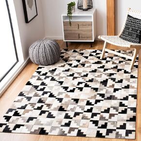 SAFAVIEH Studio Leather Collection 2'3" x 7' Ivory / Black STL172A Handmade Mid-Century Modern Leather Runner Rug in Kuwait