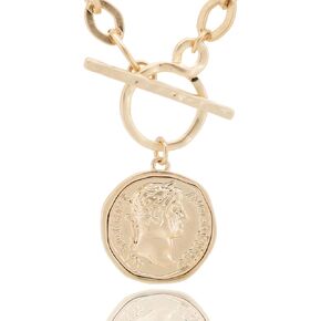 Chunky Gold Plated Coin Necklace For Women Silver and Gold Chain Pendant Necklace Antique Toggle Thick Link Fashion Jewelry Gift in Saudi Arabia