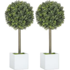 HOMCOM Lifelike Artificial Plants Set of 2, 1.5FT Potted Faux Trees with 114 PE Leaves, Fake Boxwood Topiary Balls for Home or Office Decor, Green in Saudi Arabia
