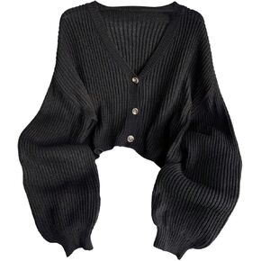 Women's Plus Size Cropped Cardigan Ribbed Knit Button Down V Neck Sweaters Long Sleeve Cardigans Outerwear in Saudi Arabia