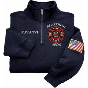 LOVELYPOD Custom Firefighter Logo Embroidered Quarter Zip Sweatshirt with Name, Personalized Fireman Shirt, Custom Fire Department Gift for Fire Captain, Badge, Firefighter Wife, Mom, Girlfriends in Kuwait