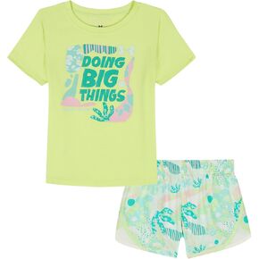 Under Armour Girls' 2-piece Short Sleeve Tee and Shorts Set, Lightweight and Comfortable, Fade Green Print, 6X in Kuwait