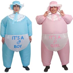 أزياء IRETG القابلة للنفخ ((الأزرق والوردي)) للبالغين - بدلة طفل عملاقة مضحكة للكشف عن الجنس، والهالوين والحفلات التنكرية - بدلة سمينة متينة مع مروحة قابلة للنفخ (مقاس واحد يناسب 5FT-6.2FT) in Kuwait