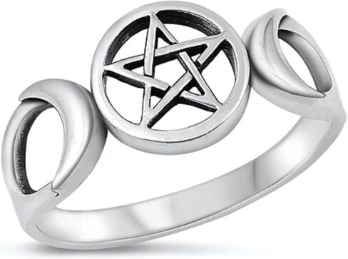 CloseoutWarehouse 925 Sterling Silver Moon Pentagram Ring in Saudi Arabia