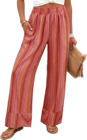 ZESICA Womens Striped Casual Summer Palazzo Pants 2026 Wide Leg High Waisted Dressy Flowy Lounge Boho Beach Vacation Trousers in Saudi Arabia
