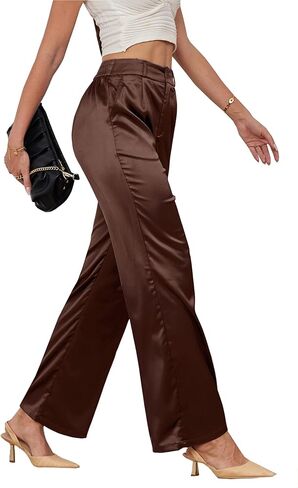 zsangbee Women's Satin Wide Leg Pants High Waisted Work Pants Party Dress Trouser Casual Slacks in Kuwait