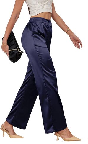 zsangbee Women's Satin Wide Leg Pants High Waisted Work Pants Party Dress Trouser Casual Slacks in Kuwait