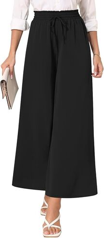 Women's Chiffon Dressy Pants High Waist Casual Wide Leg Palazzo Pants Loose Trousers with Pockets in Saudi Arabia