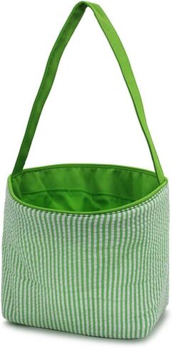 SONA G DESIGNS Seersucker Stripe Fabric Easter Basket Bucket Tote Bag - Egg Collecting in Saudi Arabia